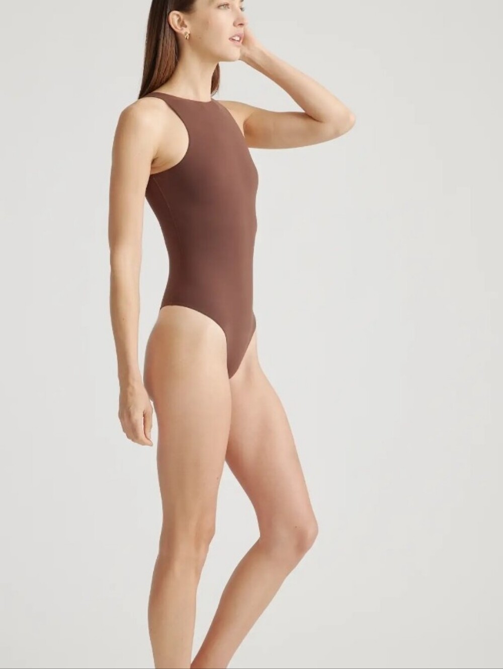 Quince Second Skin Women’s High-Neck One-Piece Bodysuit in Brown - Picture 3 of 4